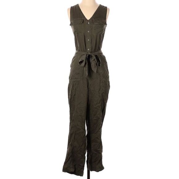 SUSINA MILITARY CARGO JUMPSUIT BUTTON FRONT SLEEVELESS OLIVE ARMY GREEN XS NWT - Picture 7 of 10